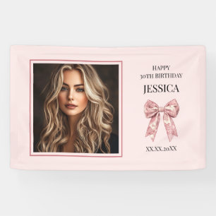 Modern roze Happy 30th Birthday Foto Dertig Bow Spandoek