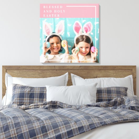 Modern Roze Happy Blessed | Fotocadeau Canvas Afdruk (Insitu (Slaapkamer))