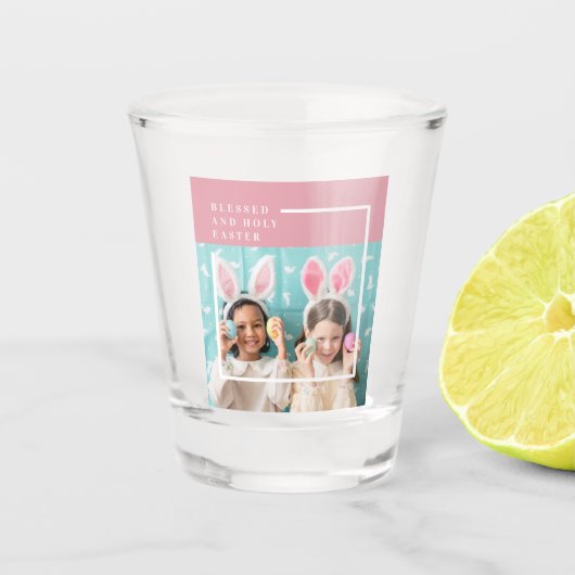 Modern Roze Happy Blessed | Fotocadeau Shot Glas (Voorkant)