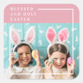 Modern Roze Happy Blessed | Fotocadeau Vierkante Sticker (Voorkant)