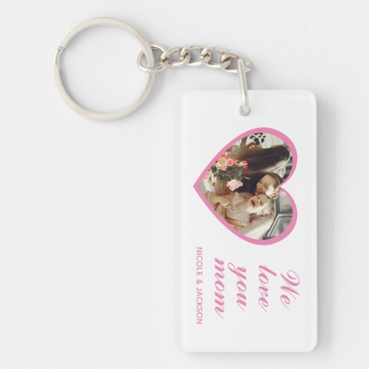 Modern Roze Hart Één Fotonaam Moederdag Sleutelhanger (Voorkant)