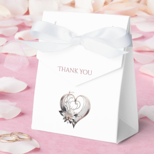 Modern roze hart met bloemen bruiloft Dank u Bedankdoosjes (Huwelijk)