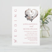 Modern roze hart met bloemen bruiloft kaart (Staand voorkant)