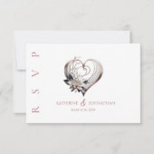 Modern roze hart met bloemen bruiloft RSVP kaartje (Voorkant)