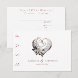 Modern roze hart met bloemen bruiloft RSVP kaartje