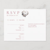 Modern Roze Hart met Bloemen-RSVP-Huwelijk- Briefkaart (Achterkant)