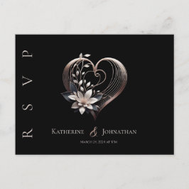 Modern Roze Hart met Bloemen-RSVP-Huwelijk- Briefkaart