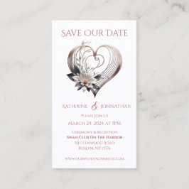 Modern Roze Hart met Bloemen-Save the Date- Visitekaartje