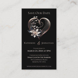 Modern Roze Hart met Bloemen-Save the Date- Visitekaartje