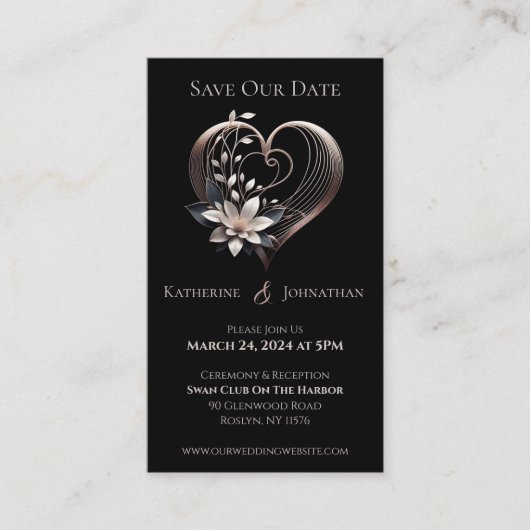 Modern Roze Hart met Bloemen-Save the Date- Visitekaartje (Voorkant)