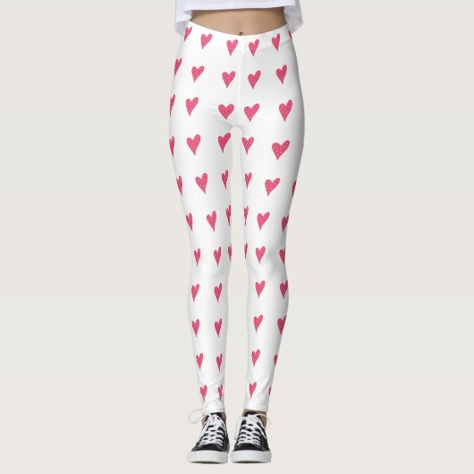 Modern roze hart met wit Stippen patroon Leggings (Voorkant)