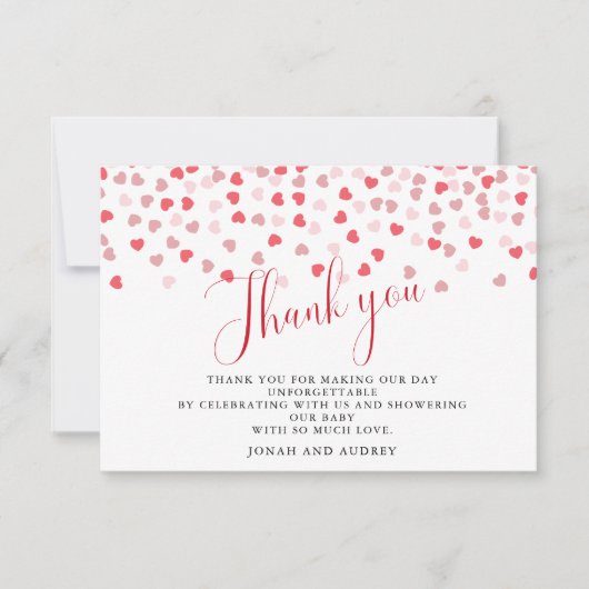 Modern Roze Harten Baby shower Bedankkaart (Voorkant)