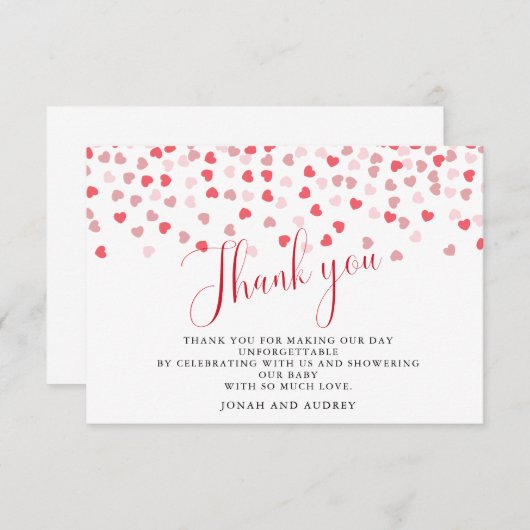Modern Roze Harten Baby shower Bedankkaart (Voorkant / Achterkant)