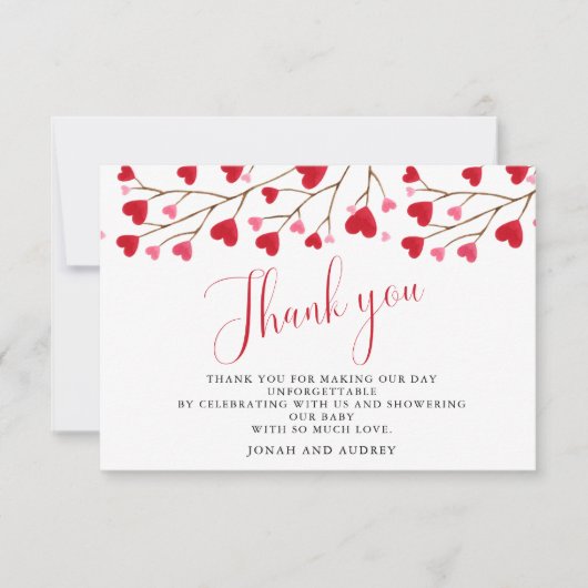 Modern Roze Harten Baby shower Bedankkaart (Voorkant)