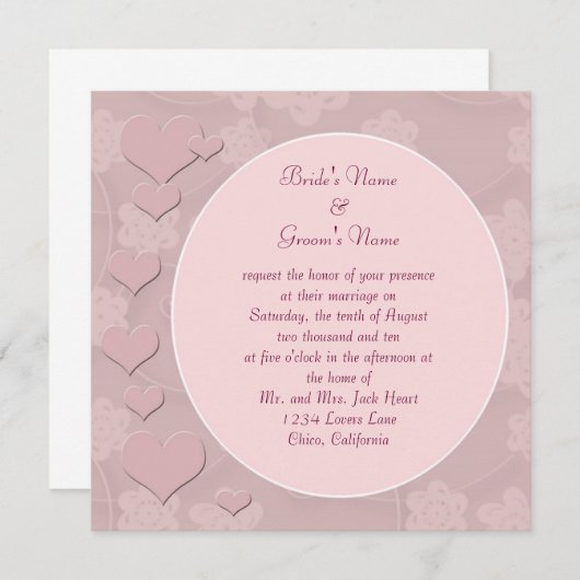 Modern roze harten bruiloft kaart (Voorkant / Achterkant)