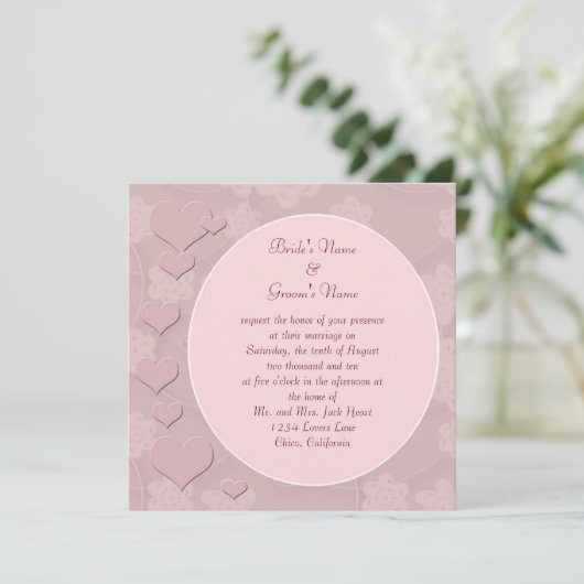 Modern roze harten bruiloft kaart (Staand voorkant)