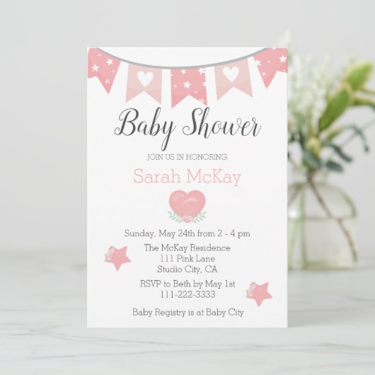 Modern Roze Heart Baby Girl Baby shower (Staand voorkant)