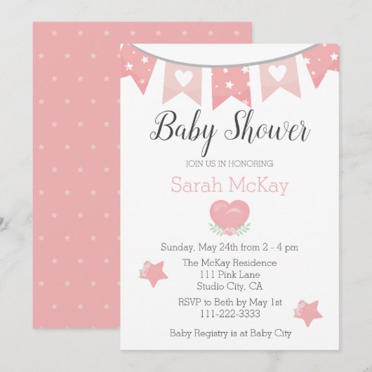 Modern Roze Heart Baby Girl Baby shower (Voorkant / Achterkant)