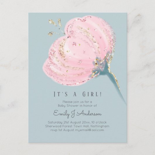 Modern roze heeft een meisje Baby shower Briefkaart (Voorkant)
