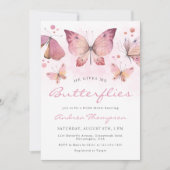Modern roze Hij geeft me vlinders Vrijgezellenfees Kaart (Voorkant)