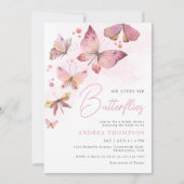 Modern roze Hij geeft me vlinders Vrijgezellenfees Kaart (Voorkant)