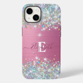 Modern roze holografische faux glitter monogram Case-Mate iPhone case (Achterkant)