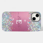 Modern roze holografische faux glitter monogram Case-Mate iPhone case (Achterkant (horizontaal))