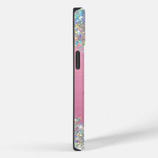 Modern roze holografische faux glitter monogram Case-Mate iPhone case (Achterkant / Rechts)