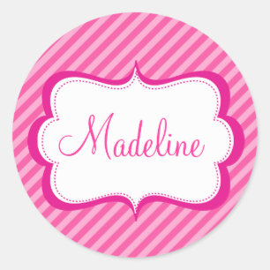 Modern Roze Hot Stripe Princess Seal Sticker naam