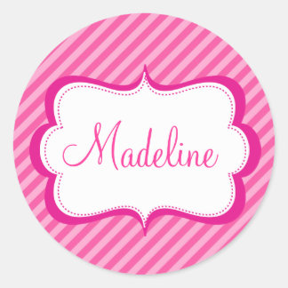 Modern Roze Hot Stripe Princess Seal Sticker naam
