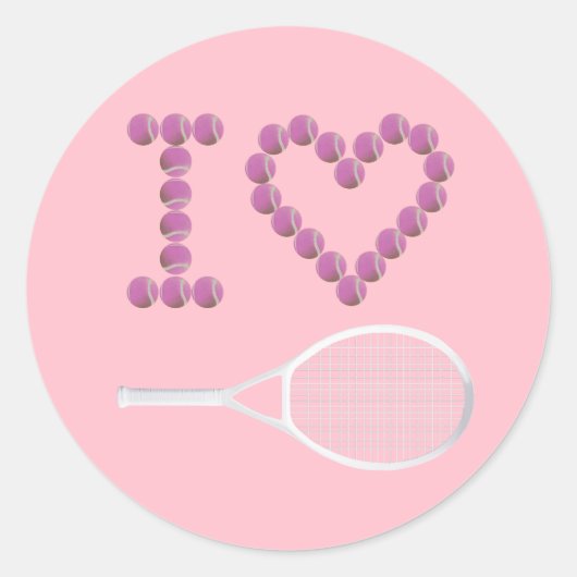 Modern Roze I Love Tennis Ronde Sticker (Voorkant)