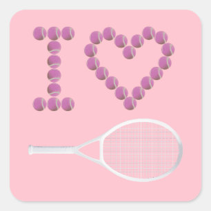 Modern Roze I Love Tennis Vierkante Sticker