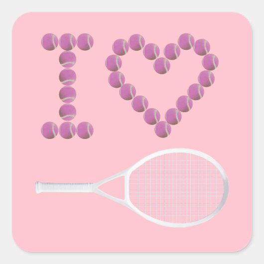 Modern Roze I Love Tennis Vierkante Sticker (Voorkant)