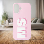 Modern Roze Initiaal Monogram iPhone 16 Hoesje<br><div class="desc">Creëer uw eigen gepersonaliseerde iPhone Case met aangepaste initiaal naam in de moderne typografie. Verkrijgbaar in verschillende kleuren en stijlen.</div>
