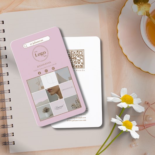 Modern Roze Instagram Fotocollage Visitekaartje