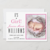 Modern Roze is een meisje! Baby Geboorteaankondigi Aankondiging (Voorkant)