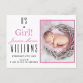 Modern Roze is een meisje! Baby Geboorteaankondigi Briefkaart (Voorkant)
