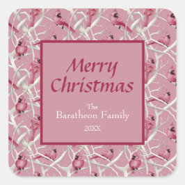 Modern Roze Kardinaal Vogelfeest Vierkante Sticker