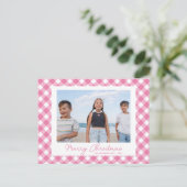 Modern Roze Kerst Gingham Foto Briefkaart (Staand voorkant)