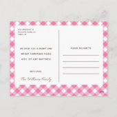 Modern Roze Kerst Gingham Foto Briefkaart (Achterkant)