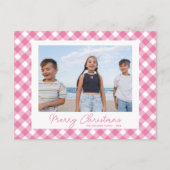 Modern Roze Kerst Gingham Foto Briefkaart (Voorkant)