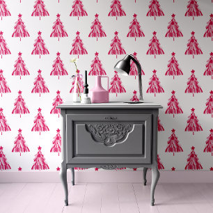 Modern roze kerstboom patroon behang