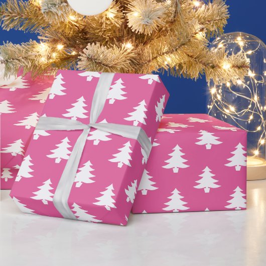 Modern roze kerstboom patroon cadeaupapier (Feestdagen)