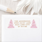 Modern roze kerstboom terug adres label (Insitu)