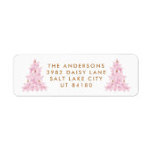 Modern roze kerstboom terug adres label (Voorkant)