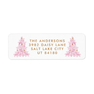 Modern roze kerstboom terug adres label