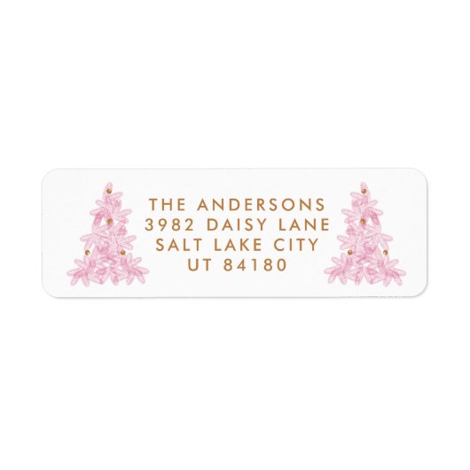 Modern roze kerstboom terug adres label (Voorkant)