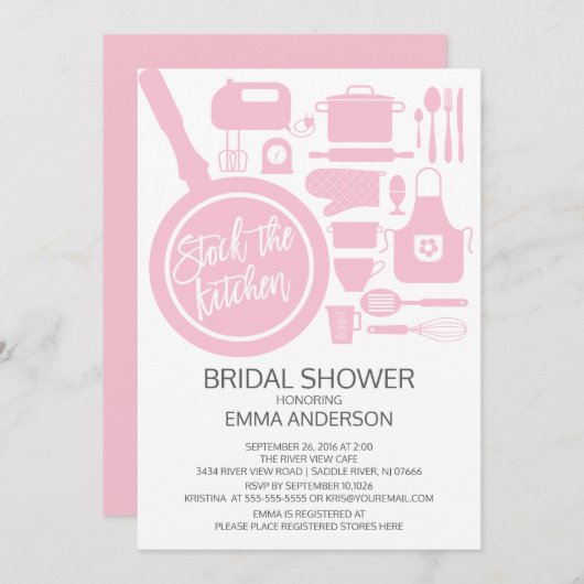 Modern Roze Keukenbridal Shower Kaart (Voorkant / Achterkant)