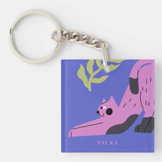 Modern Roze Kitty Cat Sleutelhanger (Voorkant)