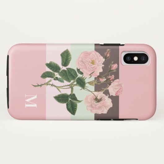 Modern roze kleurblok bloemenmonogram Case-Mate iPhone case (Achterkant (horizontaal))